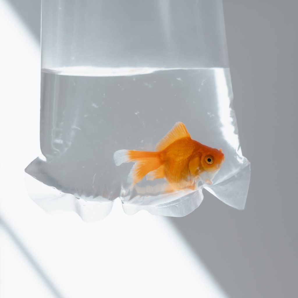 a goldfish in a plastic bag